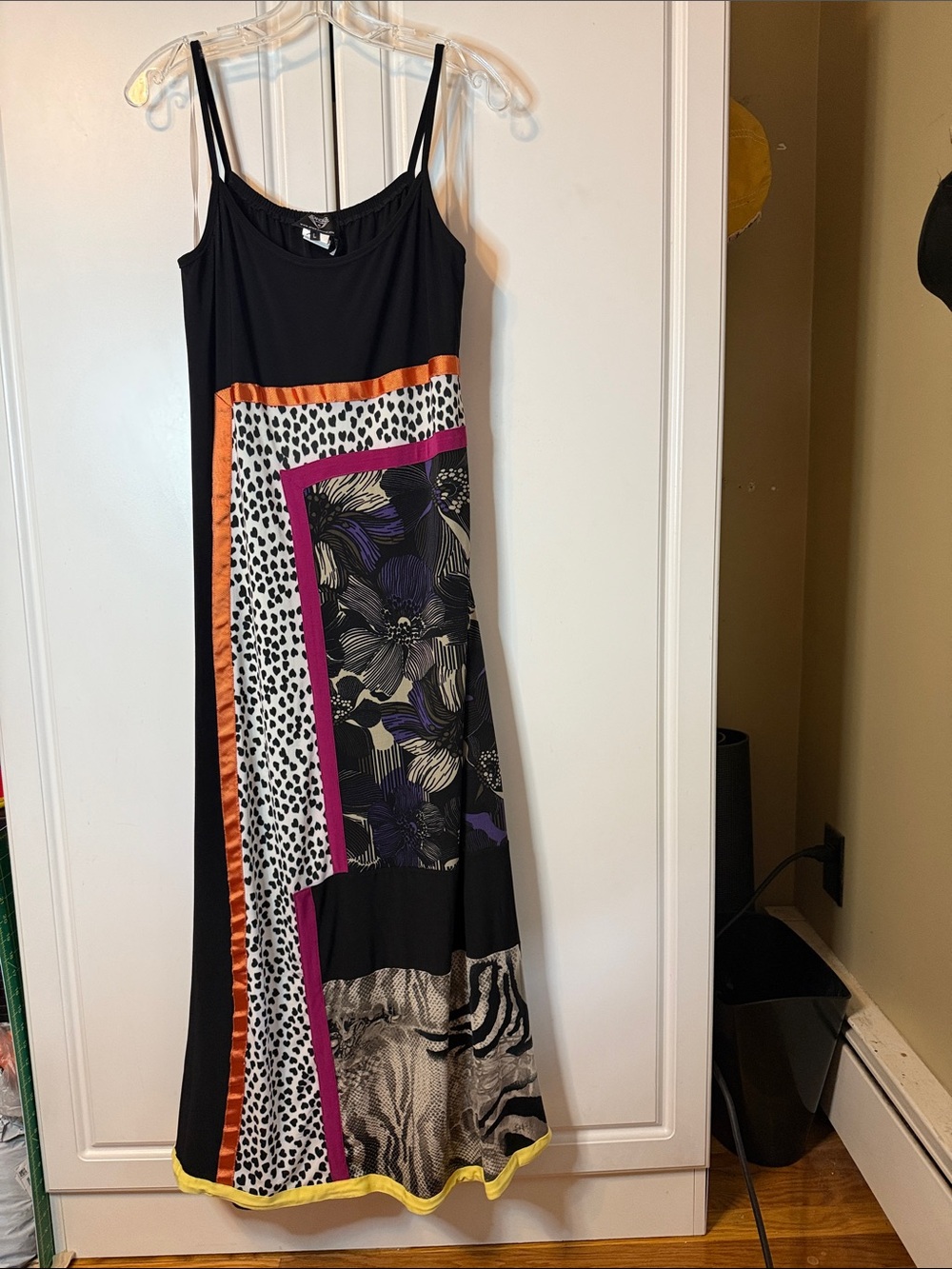Black Sleeveless Maxi Dress with Multi-Print Panels